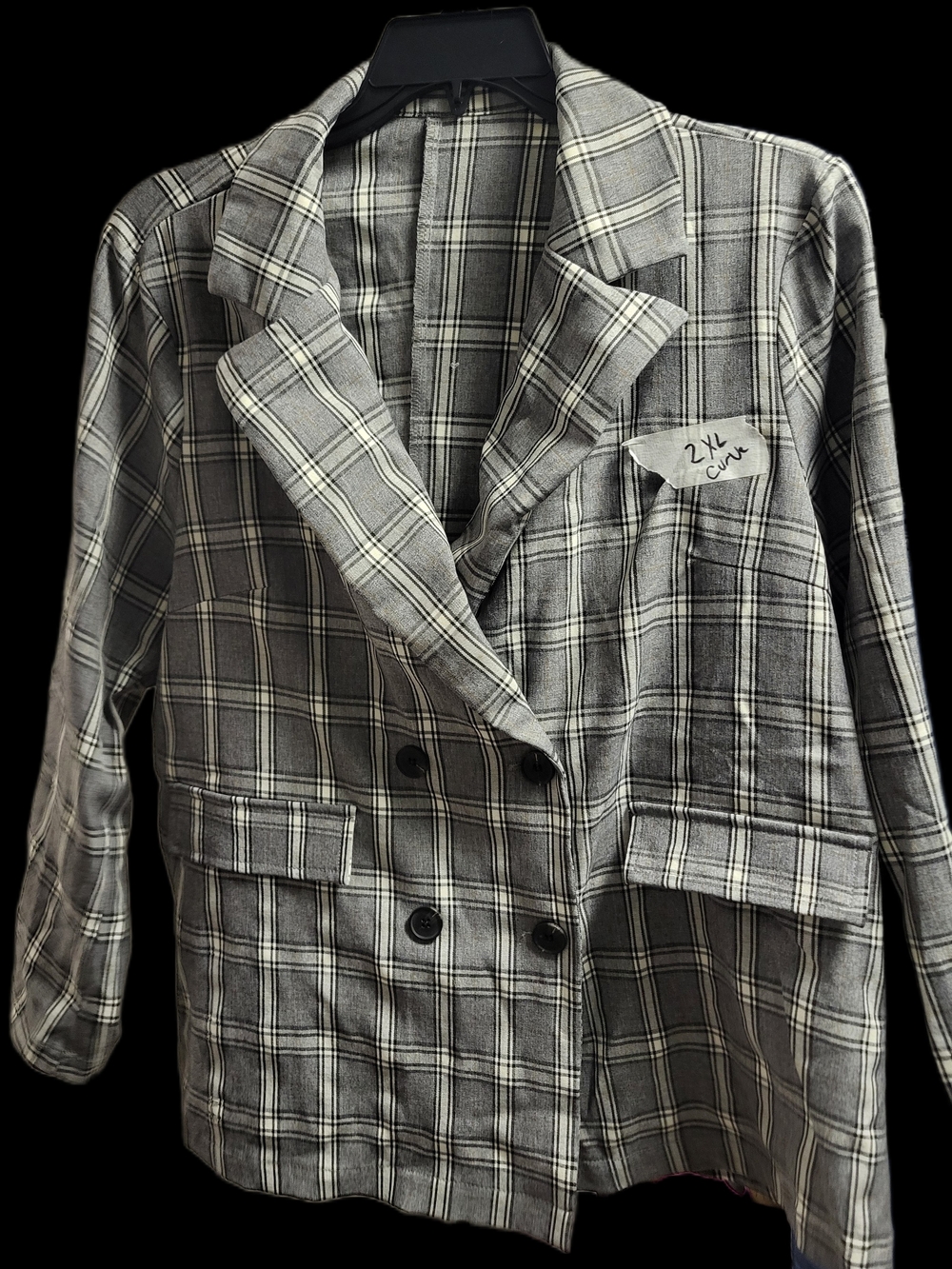 SHEIN CURVE Gray Plaid Double-Breasted Blazer Jacket